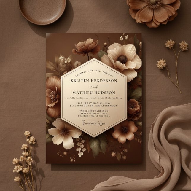 Brown Floral Romantic Woodland Wedding Inbjudningar (Skapare uppladdad)