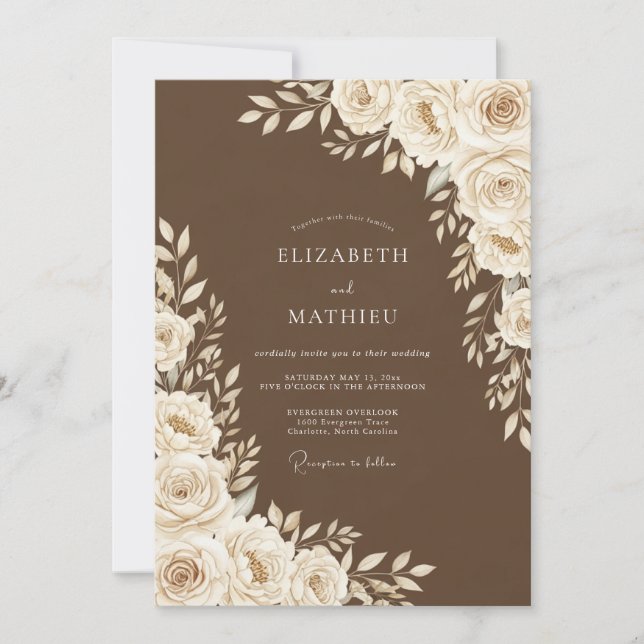 Brown Floral Wedding Inbjudningar (Framsida)