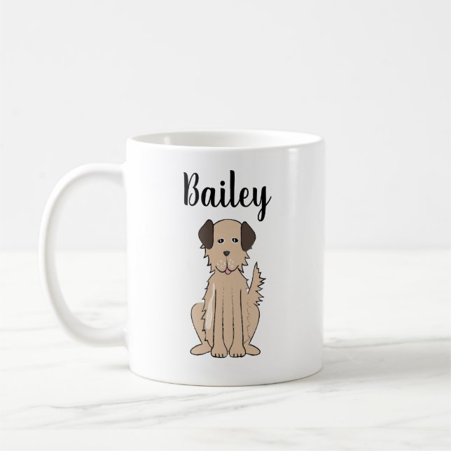 Brown Fluffy Hund Cute Calligraphy Pet Personlig Kaffemugg (Vänster)