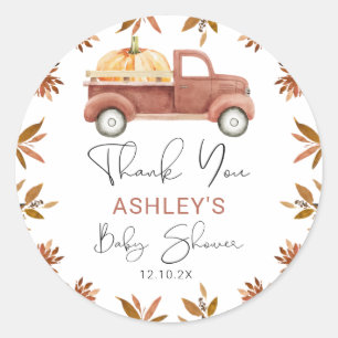 Brown Foliage Pumpkin Lastbil Baby Shower Sticker Runt Klistermärke