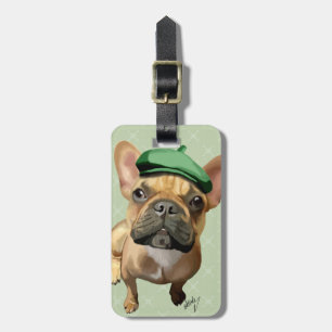 Brown Fransk Bulldog med Grönt Hat Bagagebricka