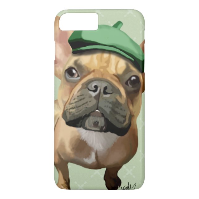 Brown Fransk Bulldog med Grönt Hat Case-Mate iPhone Skal (Baksida)