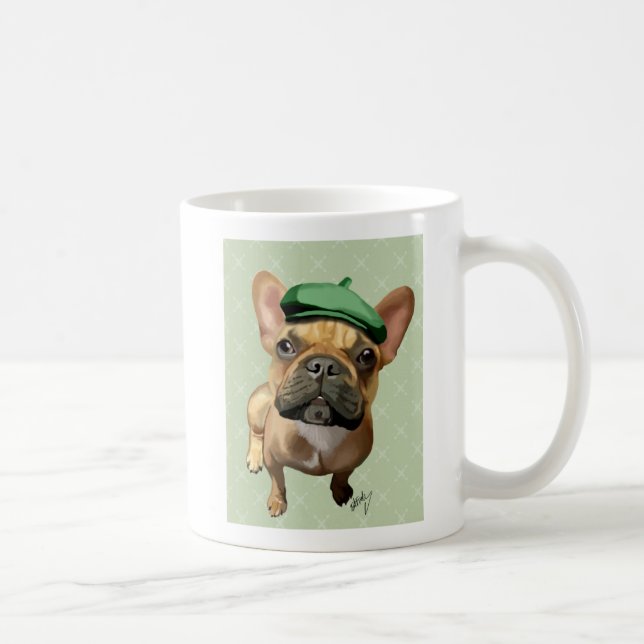 Brown Fransk Bulldog med Grönt Hat Kaffemugg (Höger)