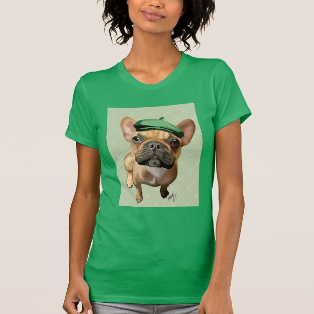 Brown Fransk Bulldog med Grönt Hat Tee (Framsida)