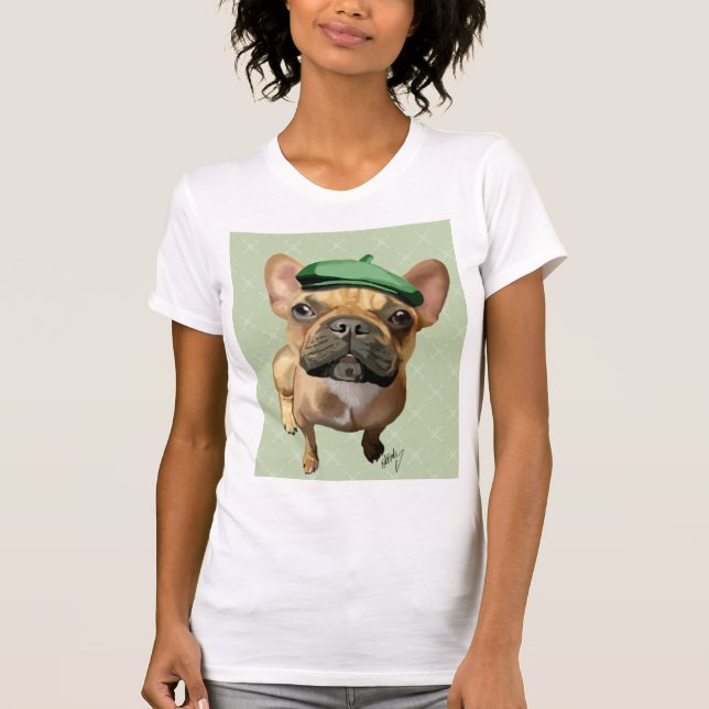 Brown Fransk Bulldog med Grönt Hat Tröja (Framsida)