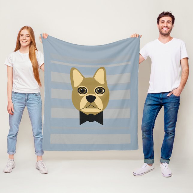 Brown Frenchie Bulldog, Rand Fleecefilt (På plats)