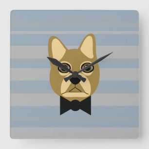Brown Frenchie Bulldog, Rand Fyrkantig Klocka