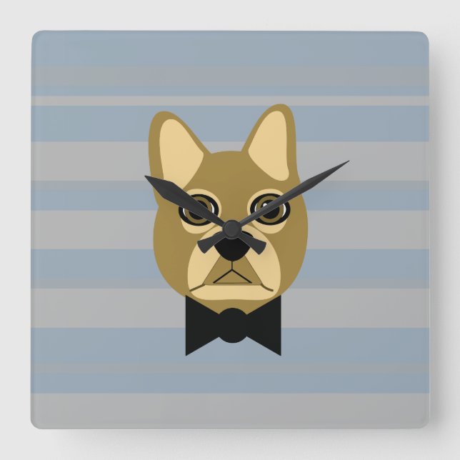 Brown Frenchie Bulldog, Rand Fyrkantig Klocka (Framsida)