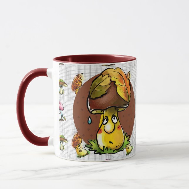 Brown Funny Mushroom Tecknade figurer Mugg (Vänster)