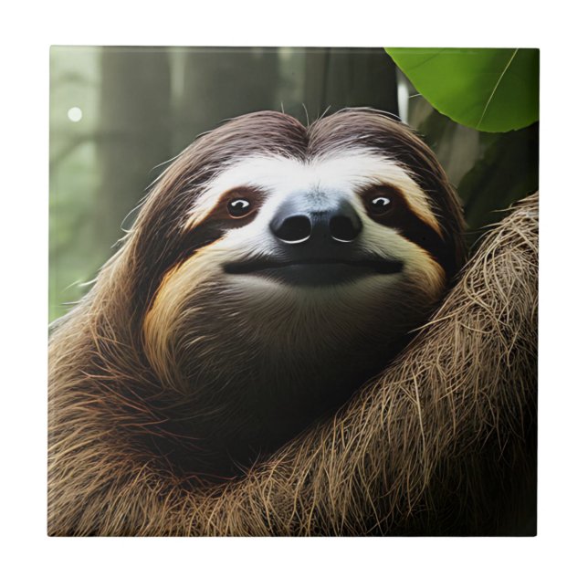 Brown Fuzzy Sloth, Ceramic Tile Kakelplatta (Framsidan)