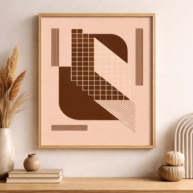 Brown Geometry with White Grid on Beige Background Poster (Skapare uppladdad)