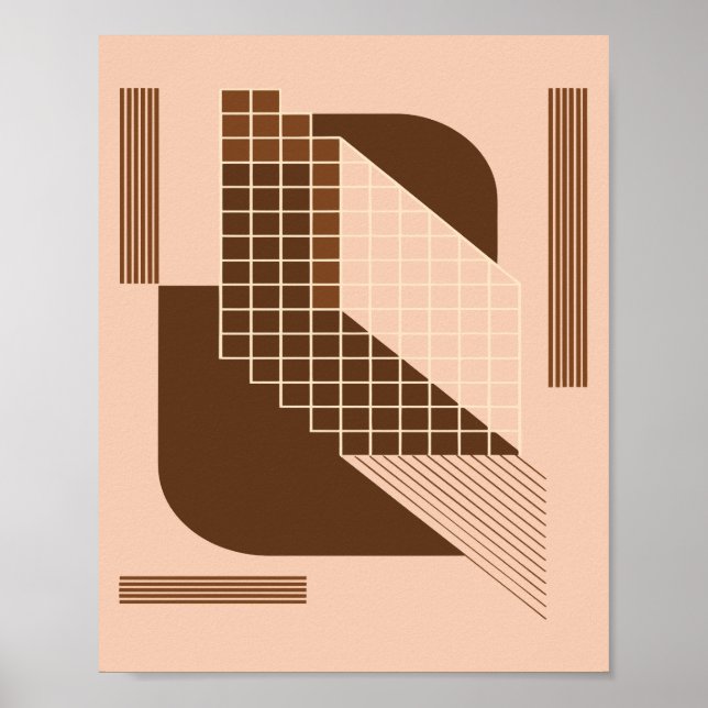 Brown Geometry with White Grid on Beige Background Poster (Framsidan)