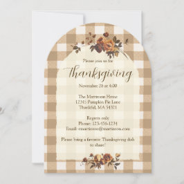 Brown Gingham Autumn Blommigtar Arch Thanksgiving Inbjudningar