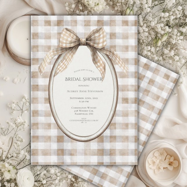 Brown Gingham Bow Frame Vintage Bridal Shower Inbjudningar (Skapare uppladdad)