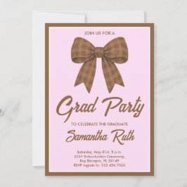 Brown Gingham Bow Graduation Party Inbjudningar