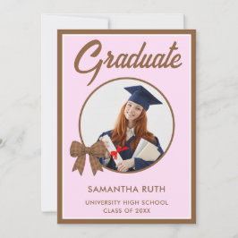Brown Gingham Bow Photo Graduation Announcement Meddelande