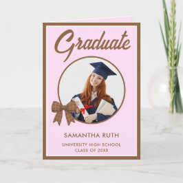 Brown Gingham Bow Photo Graduation  Kort