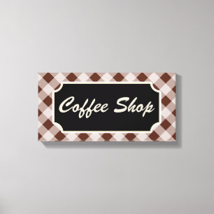 Brown Gingham Coffee Shop Sign Canvastryck