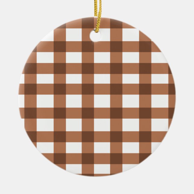 Brown Gingham Julgransprydnad Keramik (Framsidan)