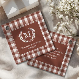 Brown Gingham Monogram Vapensköld Anpassningsbar Gåvor Etiketter