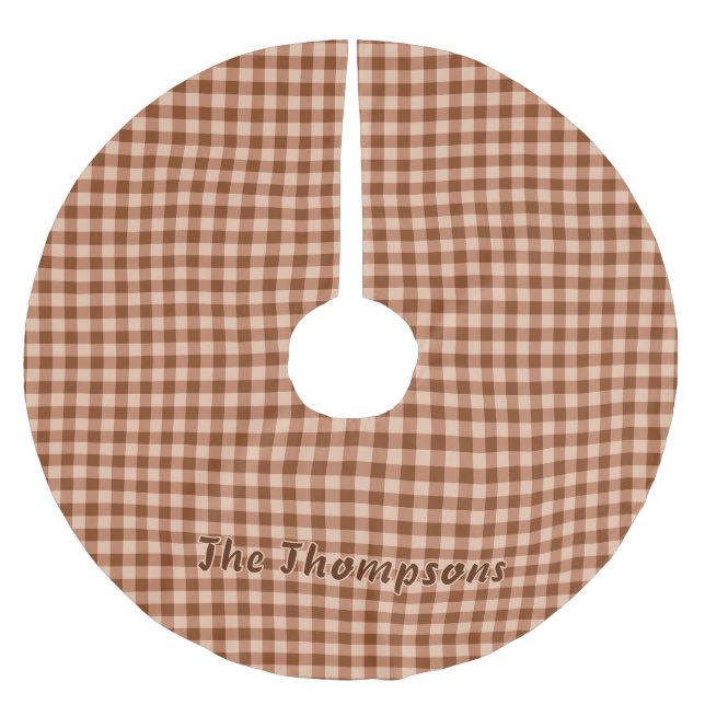 Brown Gingham / Plaid Pattern With Name Rustic Julgransmatta Borstad Polyester (Framsidan)