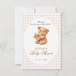 Brown Gingham Teddy Bear Neutral Baby Shower Paper Inbjudningar