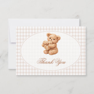 Brown Gingham Teddy Bear Neutral Baby Shower Paper Inbjudningar