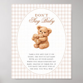 Brown Gingham Teddy Bear Neutral Baby Shower Paper Poster