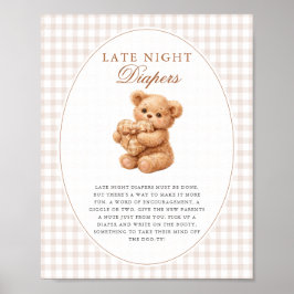 Brown Gingham Teddy Bear Neutral Baby Shower Paper Poster