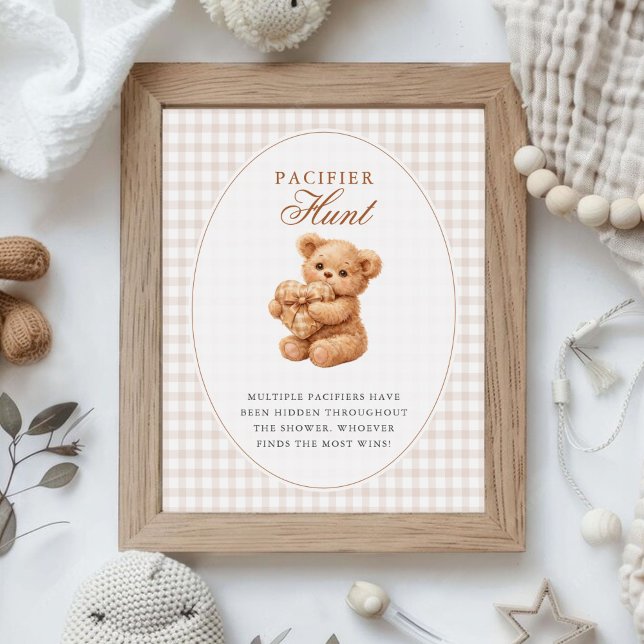 Brown Gingham Teddy Bear Neutral Baby Shower Paper Poster (Skapare uppladdad)