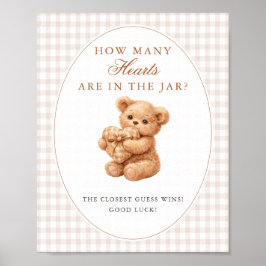 Brown Gingham Teddy Bear Neutral Baby Shower Paper Poster
