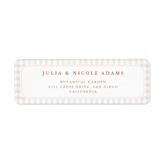 Brown Gingham Teddy Bear Neutral Baby Shower Paper Returadress Etikett