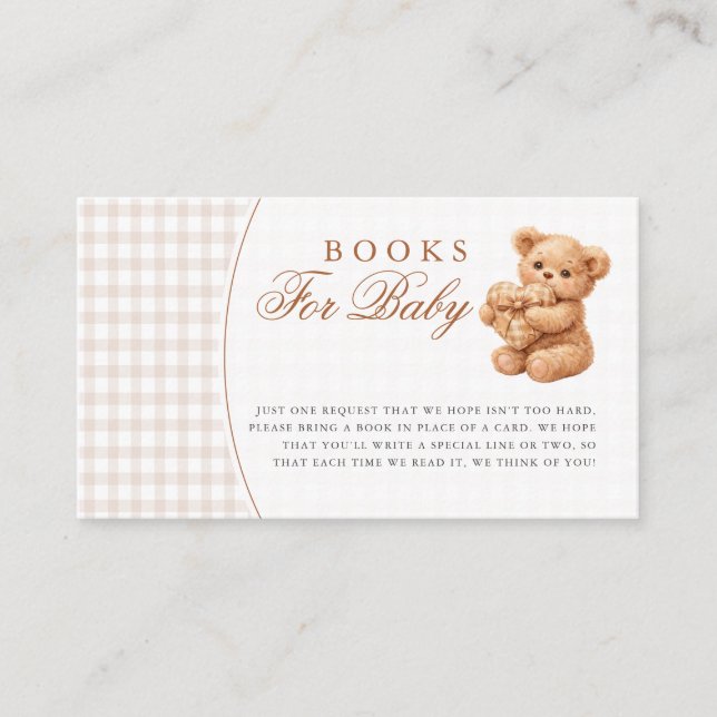 Brown Gingham Teddy Bear Neutral Baby Shower Paper Tilläggskort (Framsida)