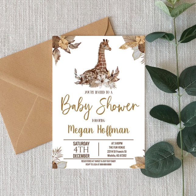 Brown Giraffe Theter Baby Shower Inbjudan (Skapare uppladdad)
