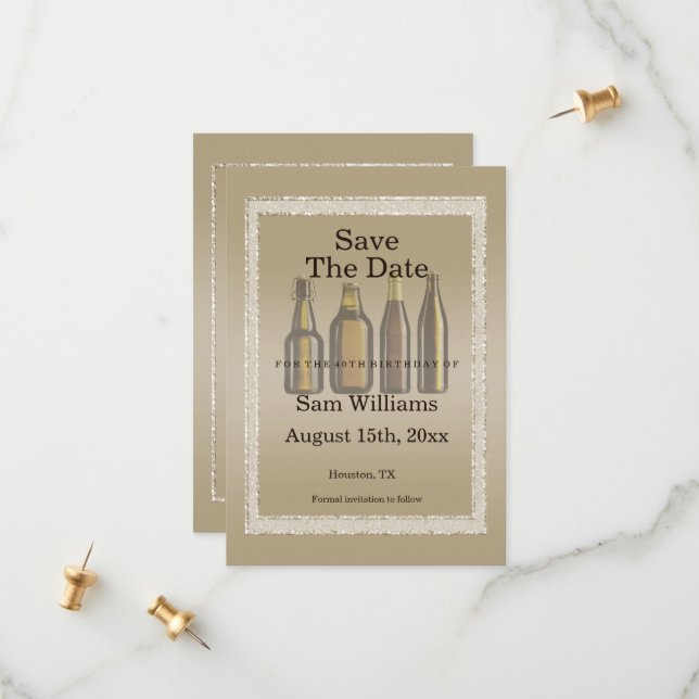 Brown Glitter & Birthday Öl Spara Datumet (Fram/Back In Situ)