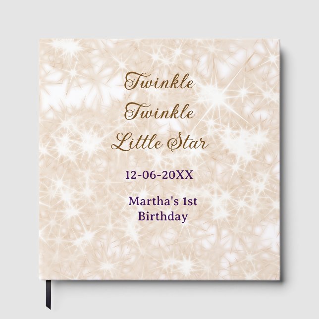 Brown glitter twinkle twinkle little star birthday gästböcker (Framsida)