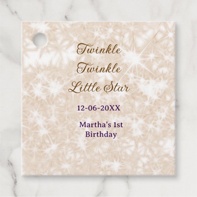 Brown glitter twinkle twinkle little star birthday gåvor etiketter (Framsida)