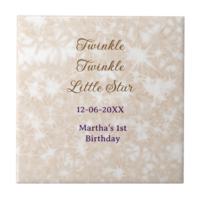 Brown glitter twinkle twinkle little star birthday kakelplatta (Framsidan)