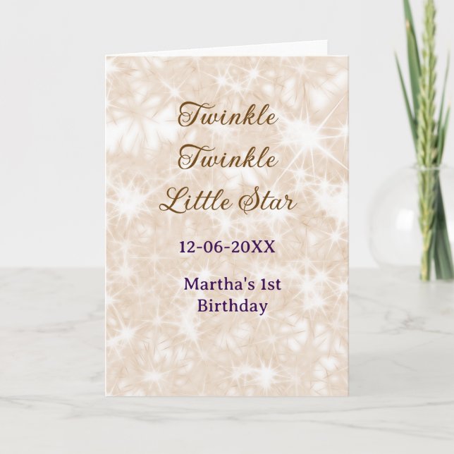 Brown glitter twinkle twinkle little star birthday kort (Framsida)