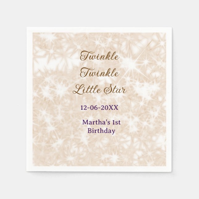 Brown glitter twinkle twinkle little star birthday pappersservett (Framsidan)