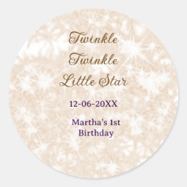 Brown glitter twinkle twinkle little star birthday runt klistermärke