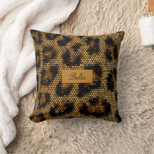 Brown Glittery Leopard Mönster Kudde