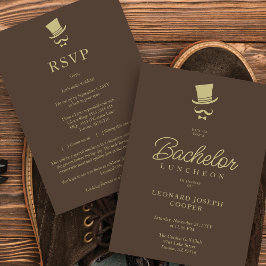Brown Gold Chic Funny Gentleman Bachelor Luncheon Inbjudningar