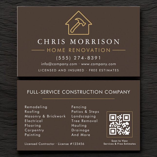 Brown Gold Home Renovation Repair QR Code Visitkort (Skapare uppladdad)