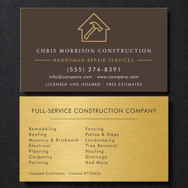 Brown Gold Metal Handyman Construction Visitkort (Skapare uppladdad)