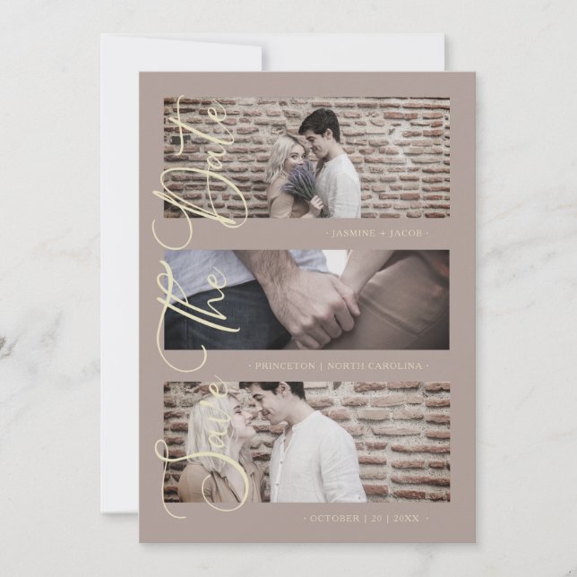 Brown Golden Trendy Modern 3 Wedding Photos (Framsida)