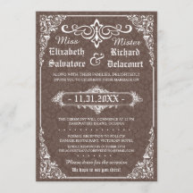 Brown Gothic Victorian Damask Wedding Inbjudan