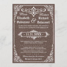 Brown Gothic Victorian Damask Wedding Inbjudan