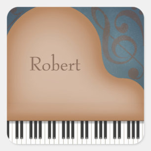 Brown Grand Piano Custom Name Stickers Fyrkantigt Klistermärke