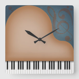 Brown Grand Piano Whimsical Music Älskare Fyrkantig Klocka